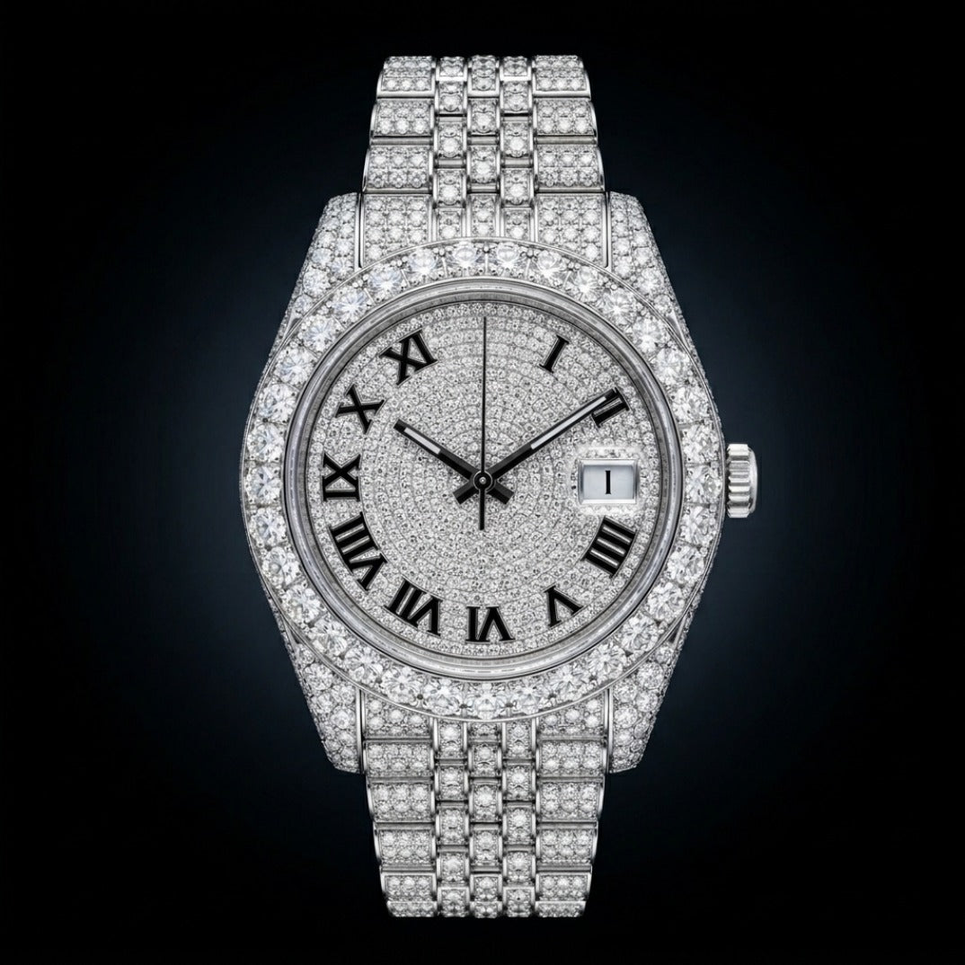 The Imperial President Bustdown Date Timepiece — Full VVS Moissanite Edition