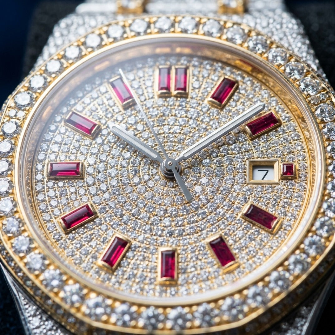 The Sovereign Octagon "Bustdown" Two-Tone Timepiece – Ruby Baguette Edition