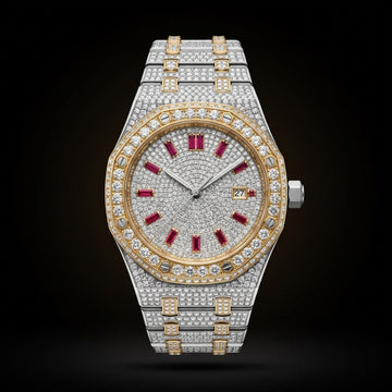 The Sovereign Octagon "Bustdown" Two-Tone Timepiece – Ruby Baguette Edition