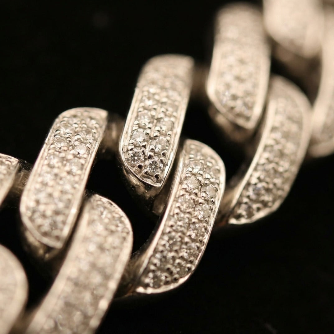 Wide Iced Out Full Pavé Cuban Link Chain Necklace In Silver