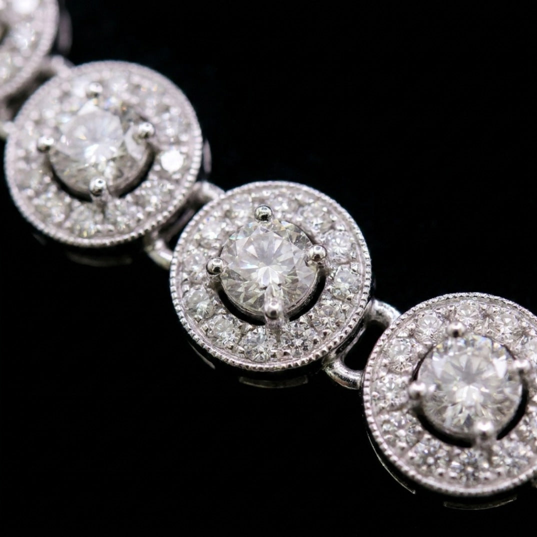 Round Cluster Halo Tennis Necklace In White Gold With Full Pavé CZ Setting