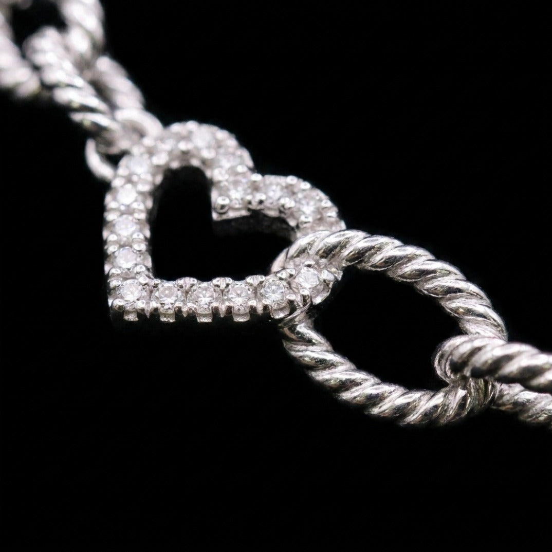 Pavé Open Heart-Link Chain Necklace In Silver
