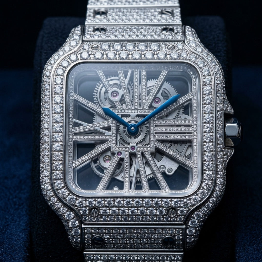 The Skeleton Bustdown Square Timepiece — VVS-Style Brilliant Crystals Edition