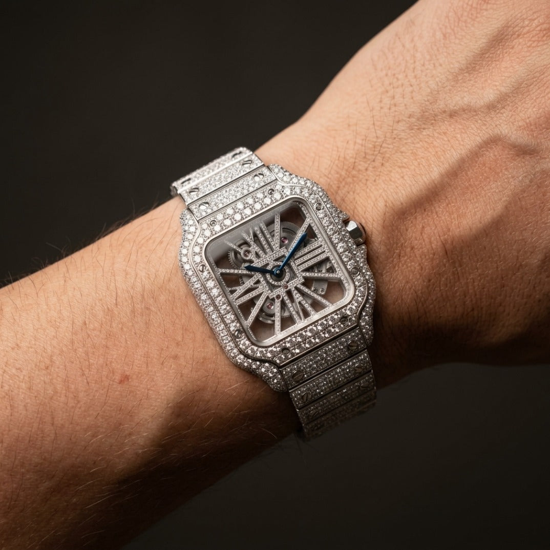 The Skeleton Bustdown Square Timepiece — VVS-Style Brilliant Crystals Edition