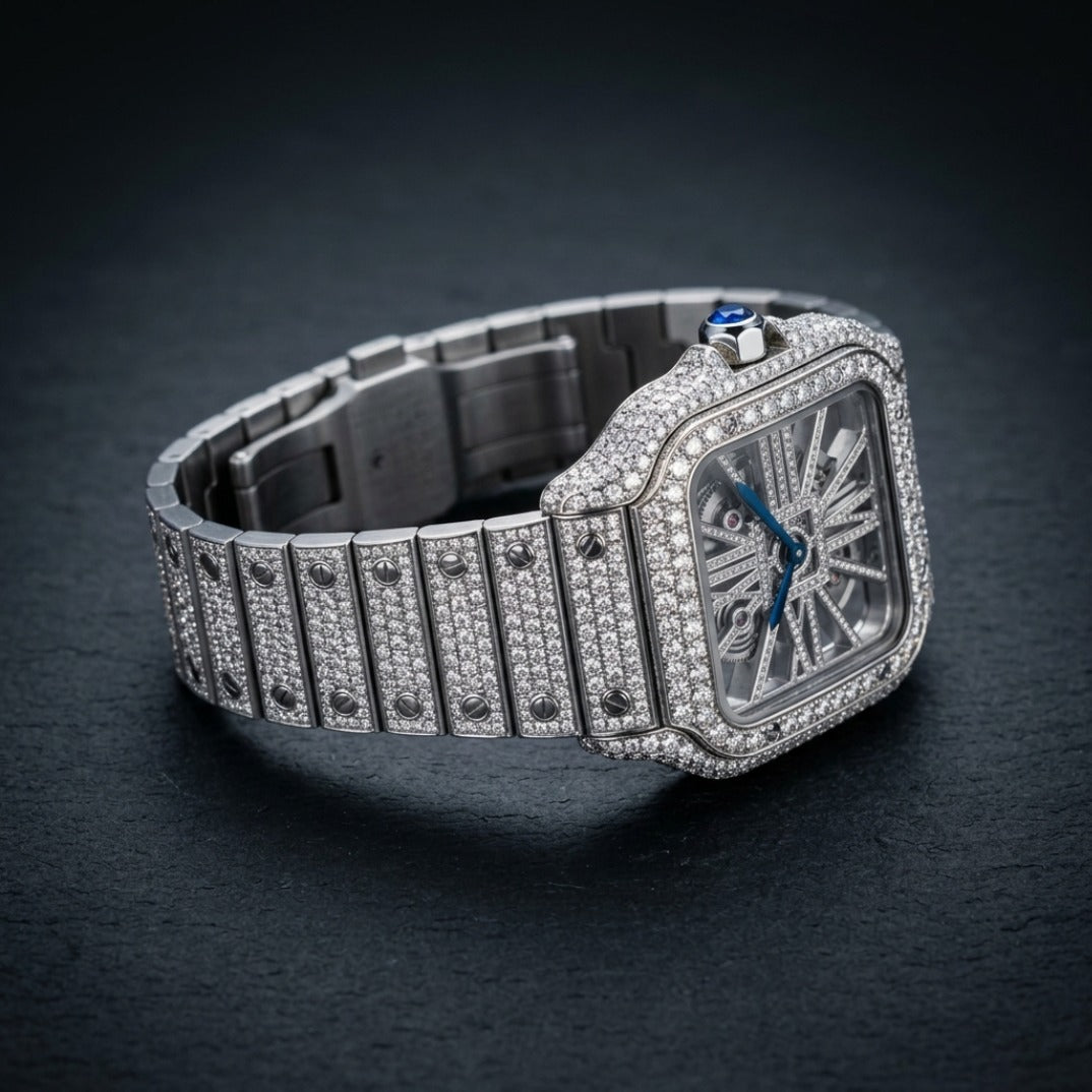 The Skeleton Bustdown Square Timepiece — VVS-Style Brilliant Crystals Edition