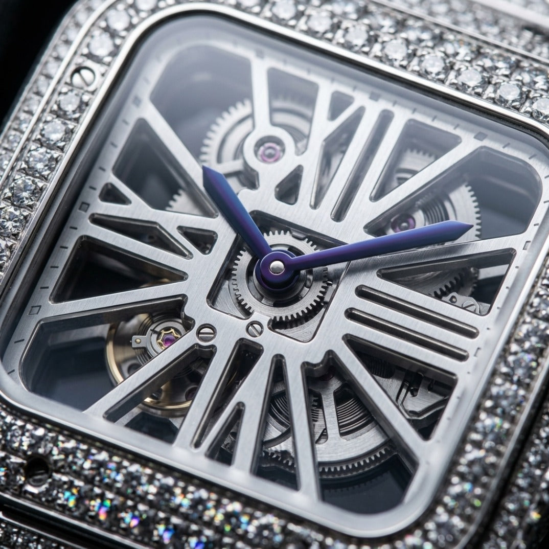 The Skeleton Bustdown Square Timepiece — VVS-Style Brilliant Crystals Edition
