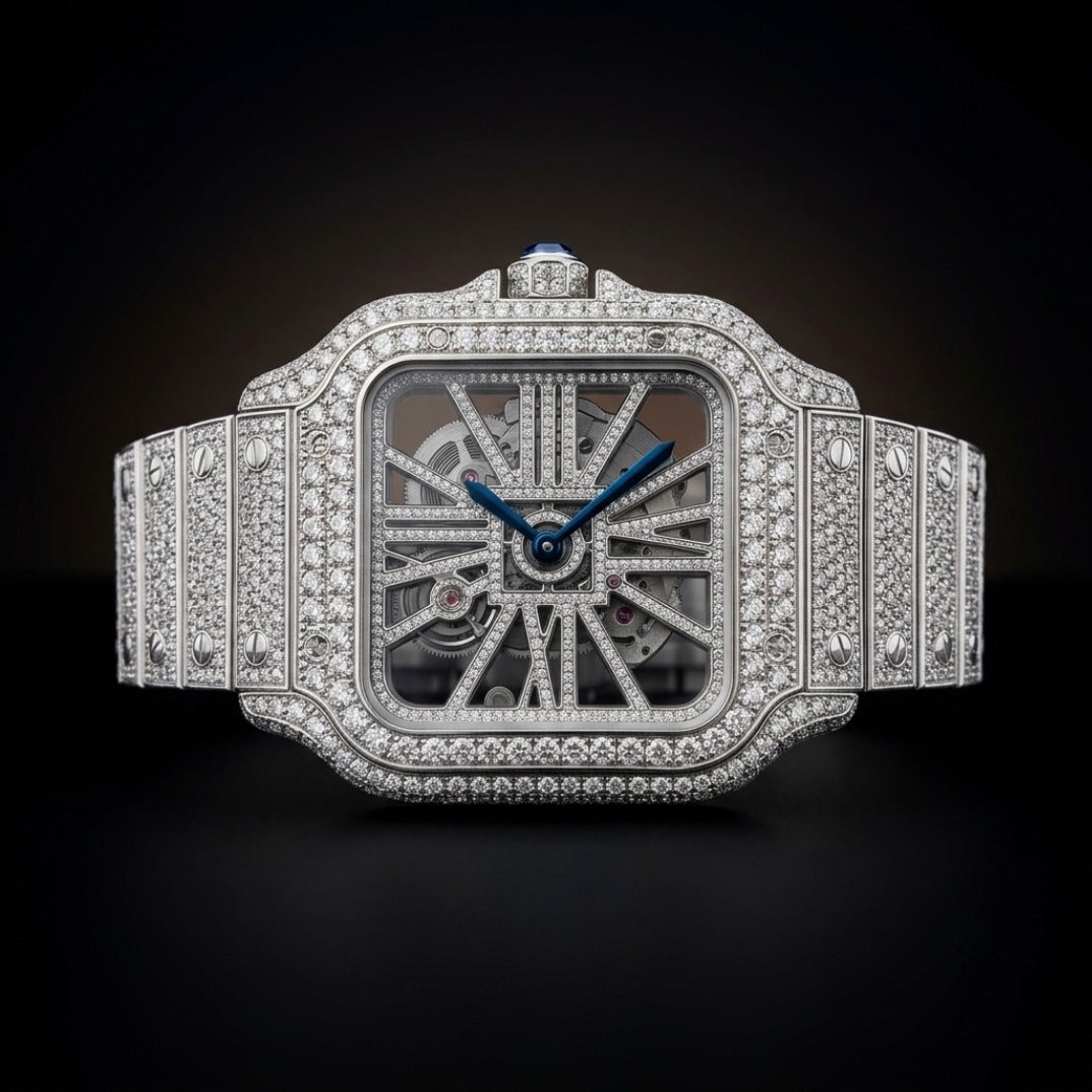 The Skeleton Bustdown Square Timepiece — VVS-Style Brilliant Crystals Edition