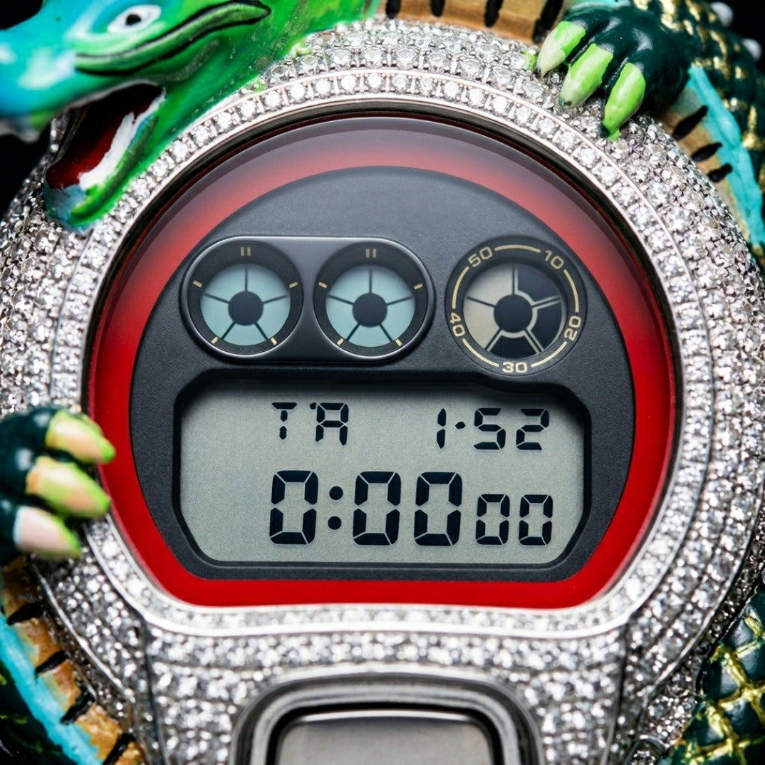 The Kaiju Dragon Iced Digital Sport Timepiece — Full VVS Moissanite & 3D Dragon Sculpture Edition