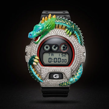 The Kaiju Dragon Iced Digital Sport Timepiece — Full VVS Moissanite & 3D Dragon Sculpture Edition