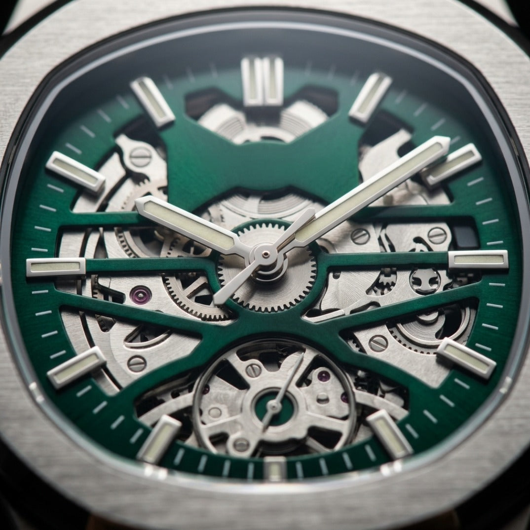 The Sovereign Skeleton Emerald Edition Sport Timepiece — Integrated Bracelet Luxury