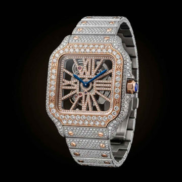 The Nocturne Square Skeleton Bustdown Timepiece — Two-Tone Rose Gold & VVS Large Model