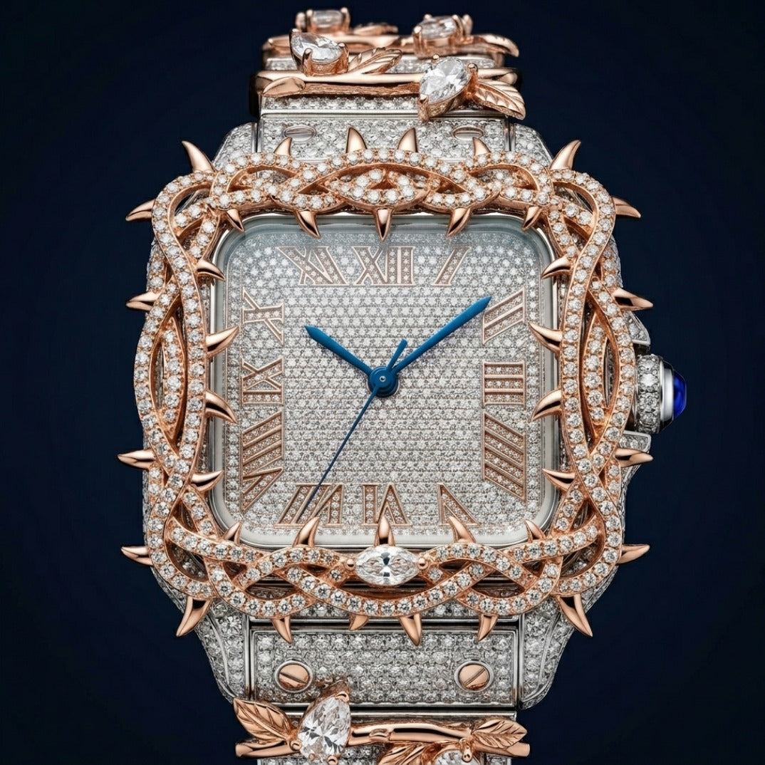 The Throne of Thorns Bustdown Timepiece — Rose Gold Crown Spike & VVS Pavé Edition
