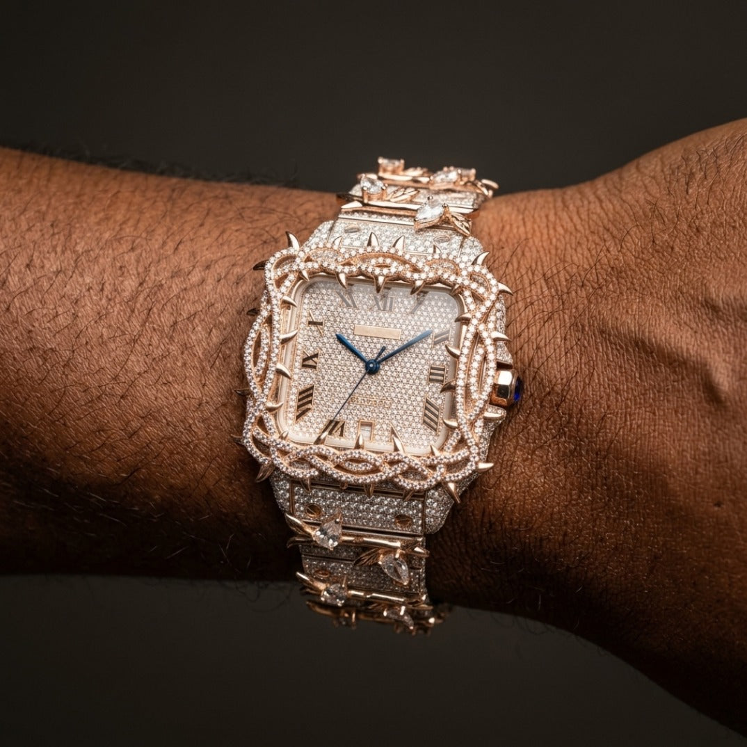 The Throne of Thorns Bustdown Timepiece — Rose Gold Crown Spike & VVS Pavé Edition