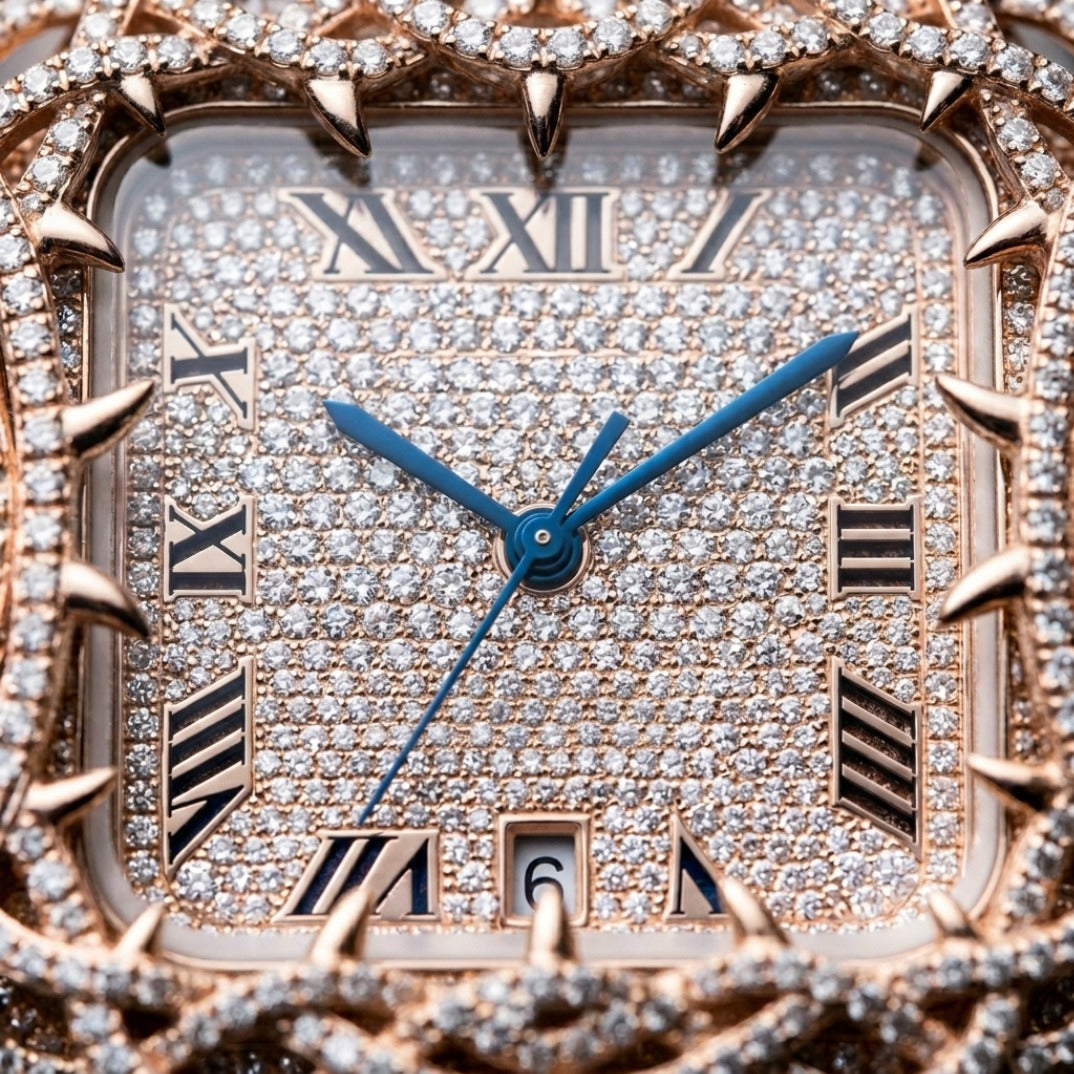 The Throne of Thorns Bustdown Timepiece — Rose Gold Crown Spike & VVS Pavé Edition