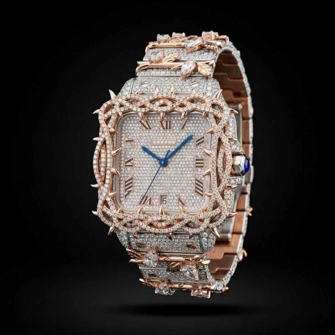 The Throne of Thorns Bustdown Timepiece — Rose Gold Crown Spike & VVS Pavé Edition