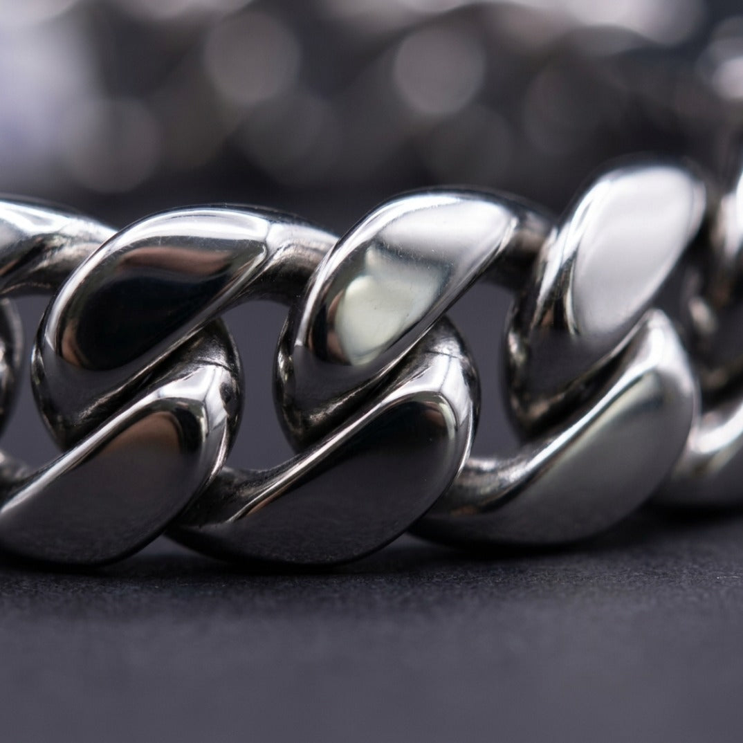 Heavyweight Polished Cuban Link Bracelet In Silver With Box Clasp Closure