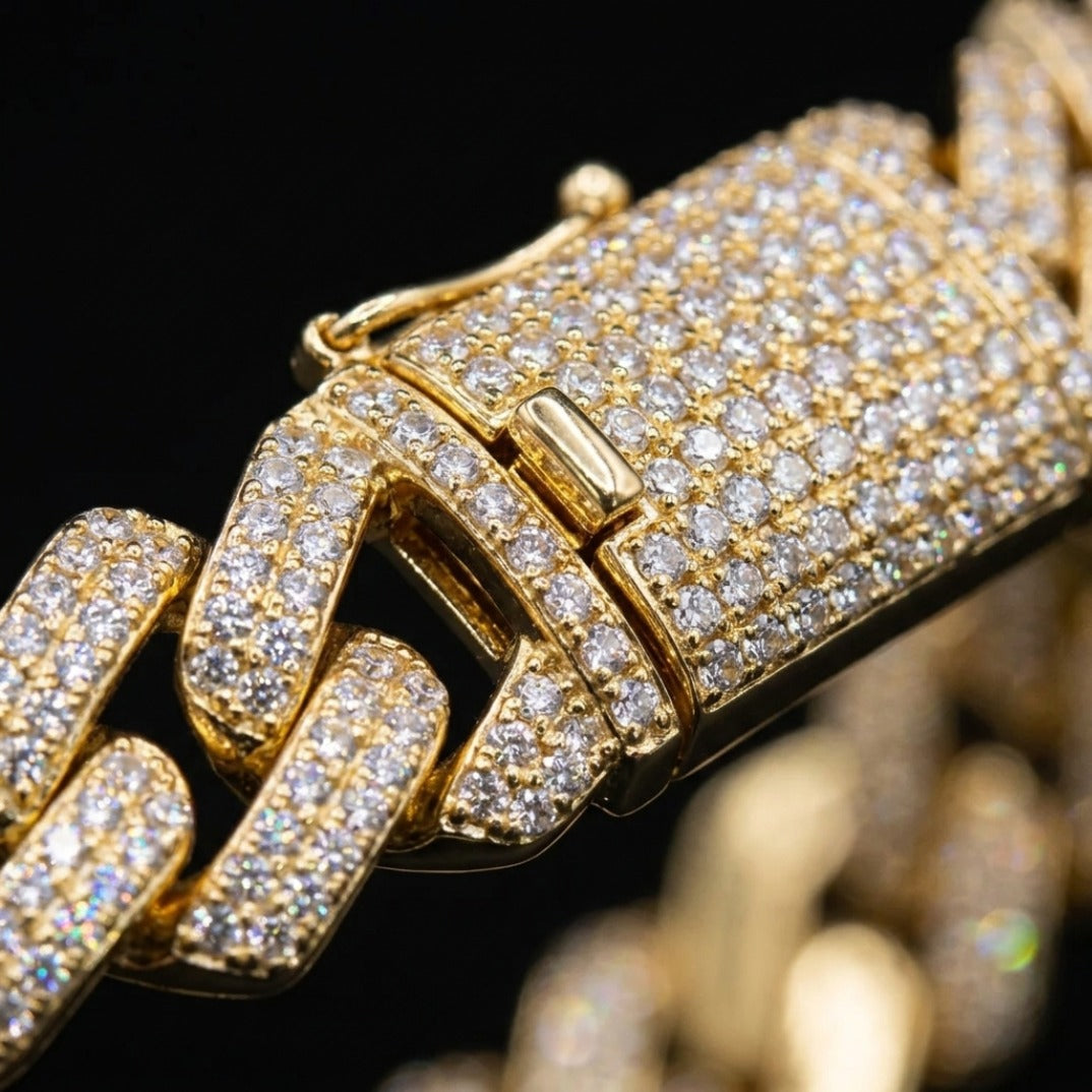 Iced Out Full Pavé Cuban Link Bracelet With Diamond Clasp In Gold