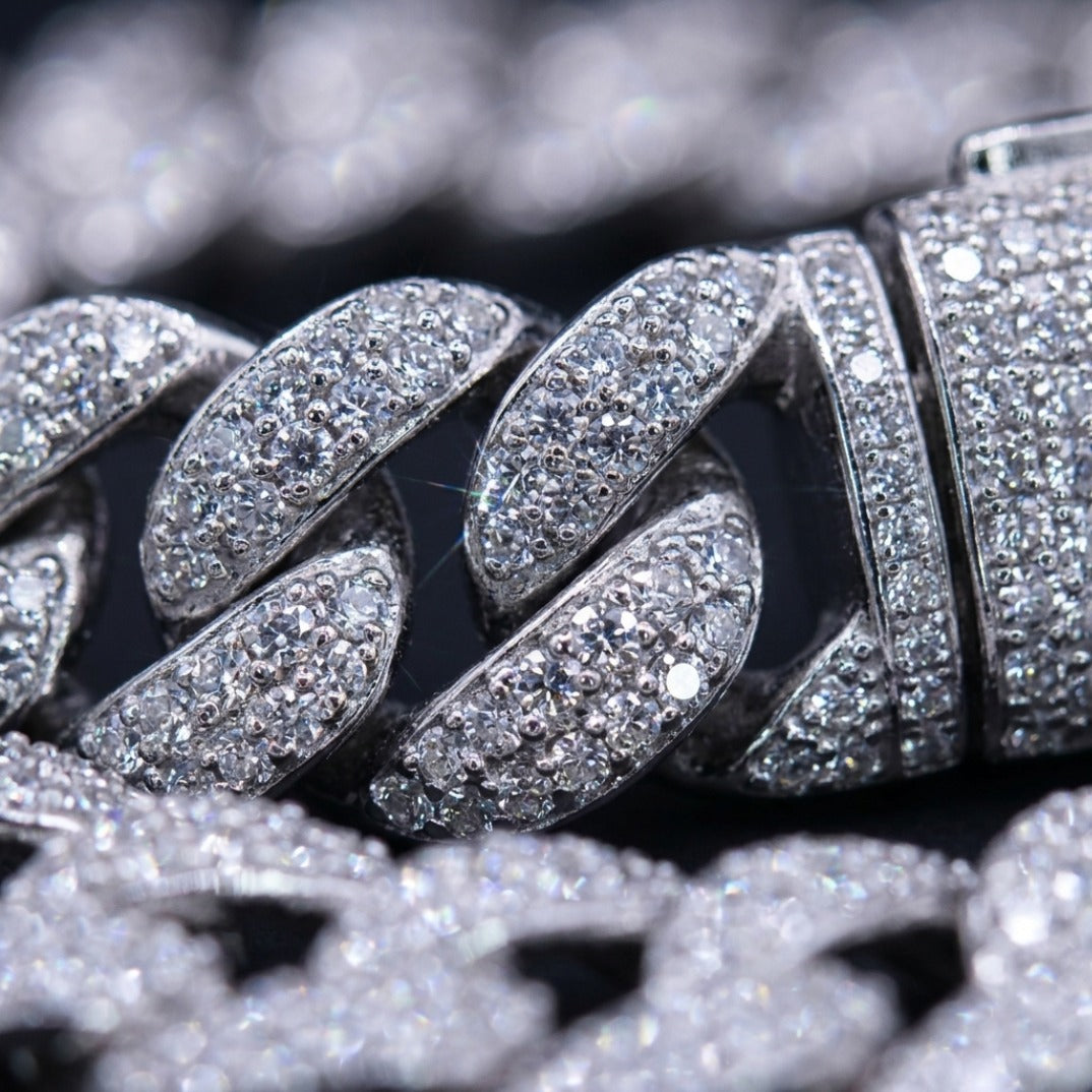 Chunky Iced Out Cuban Link Bracelet In White Gold With Full Pavé CZ & Stone-Set Clasp