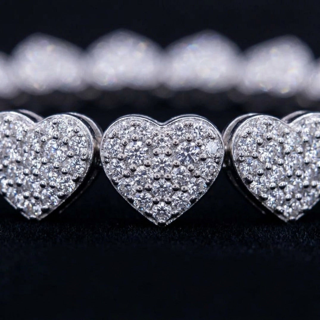 Pavé Diamond Heart Link Tennis Bracelet In White Gold