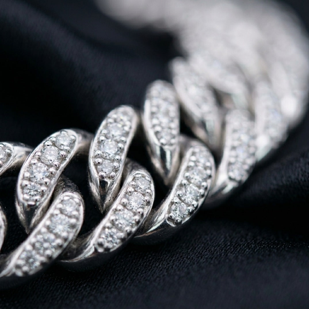 11MM Miami Cuban Link Chain in 925 Silver with D-Color Moissanite – Diamond-Cut Finish