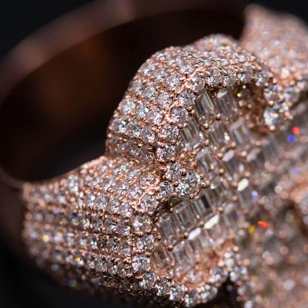 Rose Gold Full Pavé Heart Signet Ring In White CZ — Side Profile View