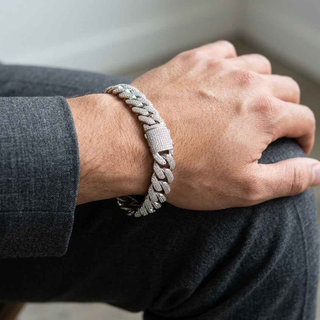 Pavé Diamond Cuban Link Bracelet In Sterling Silver d