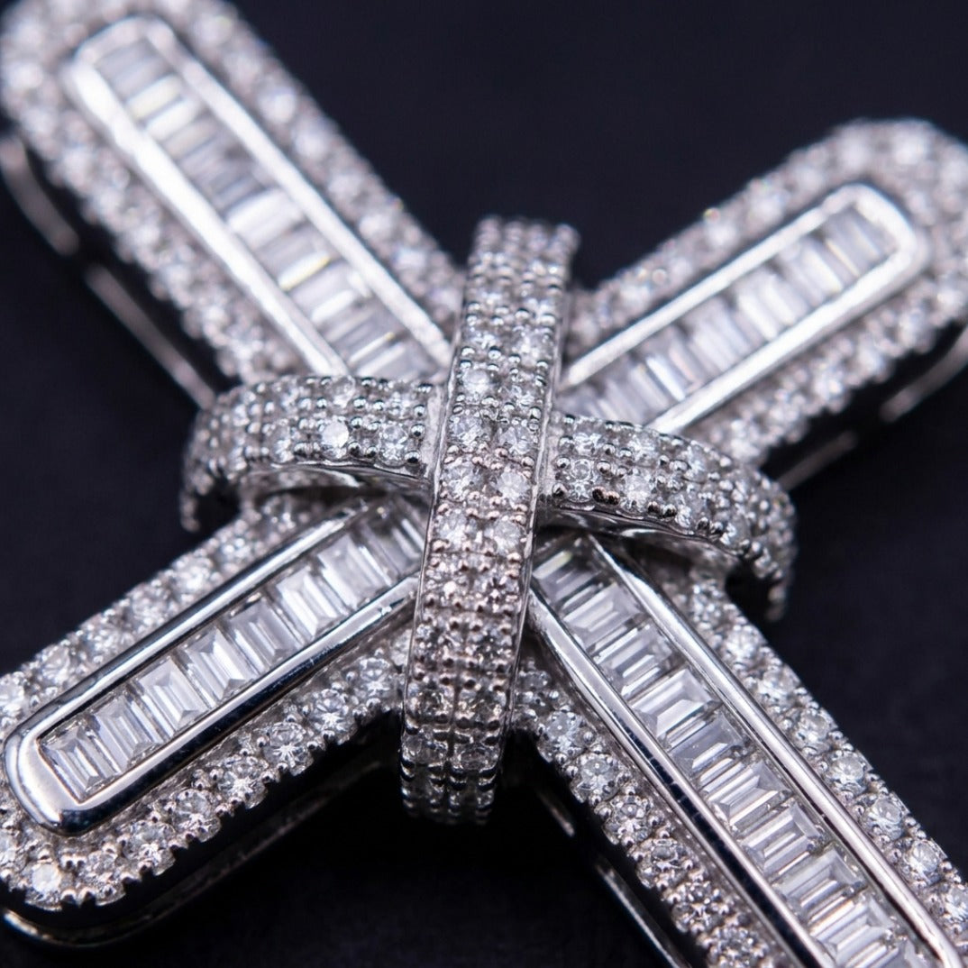 Pavé Diamond Bow-Tied Cross Pendant In White Gold