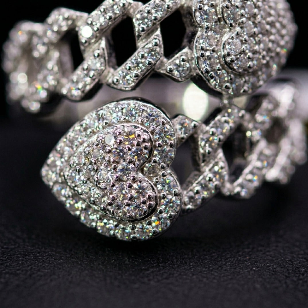 Iced Out Open Bypass Dual Serpent Head Ring In White Gold