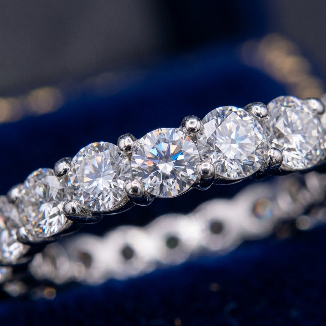 Shared-Prong Round CZ Full Eternity Band In White Gold