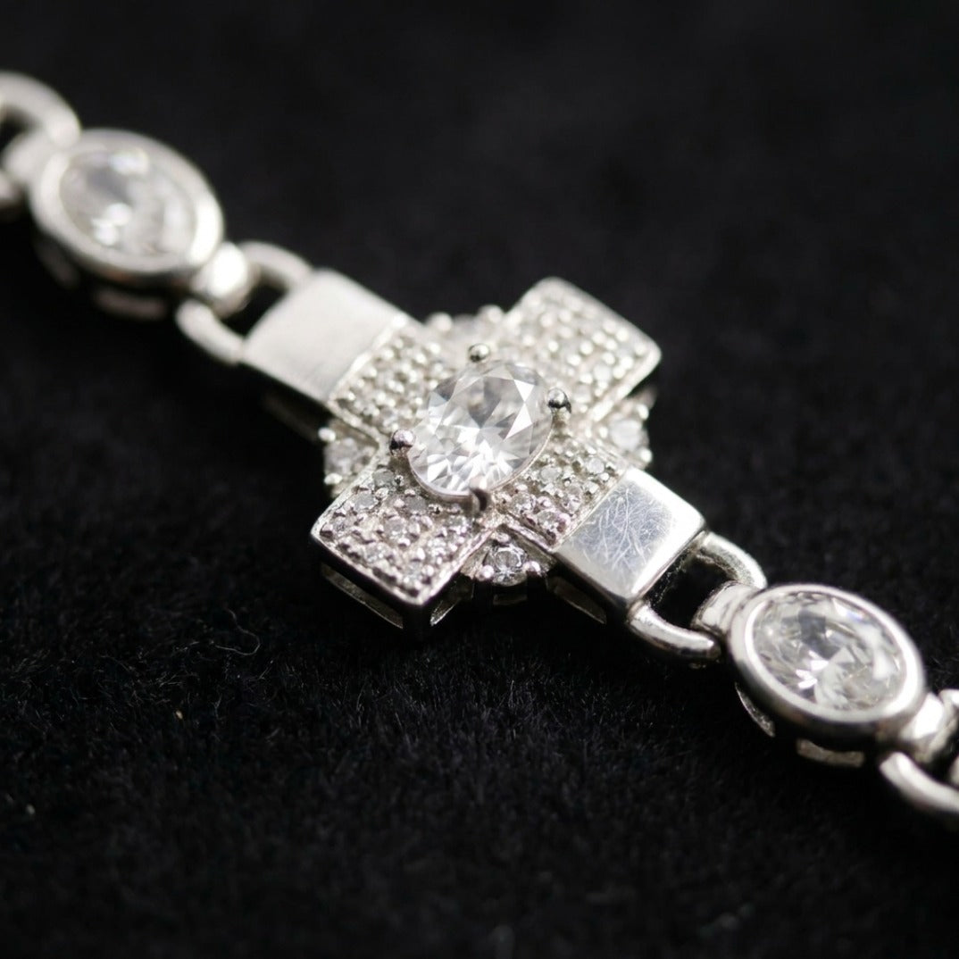 Pavé Diamond Cross Station Tennis Bracelet In Sterling Silver