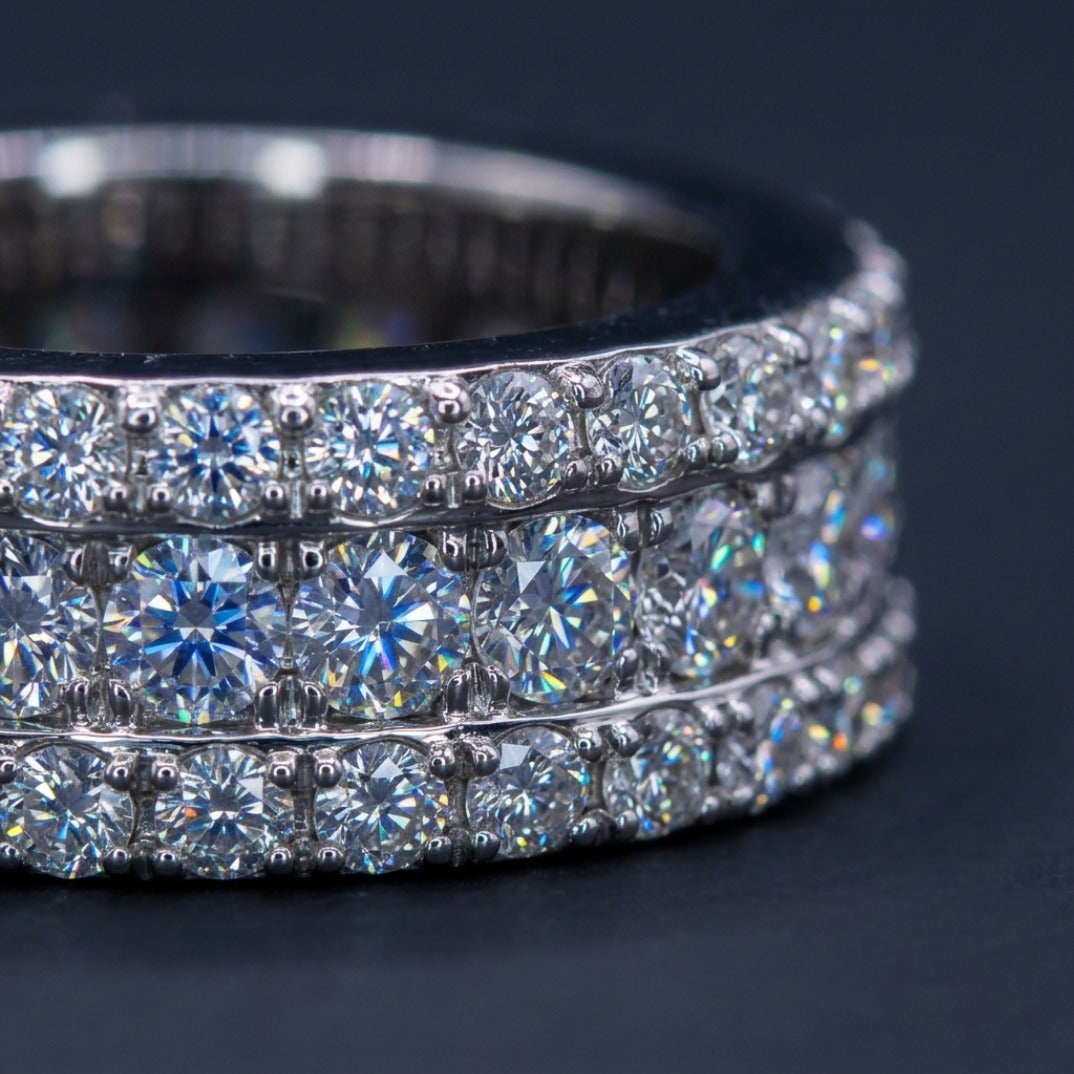 Triple Row Round-Cut Full Eternity Pavé Band Ring In Silver
