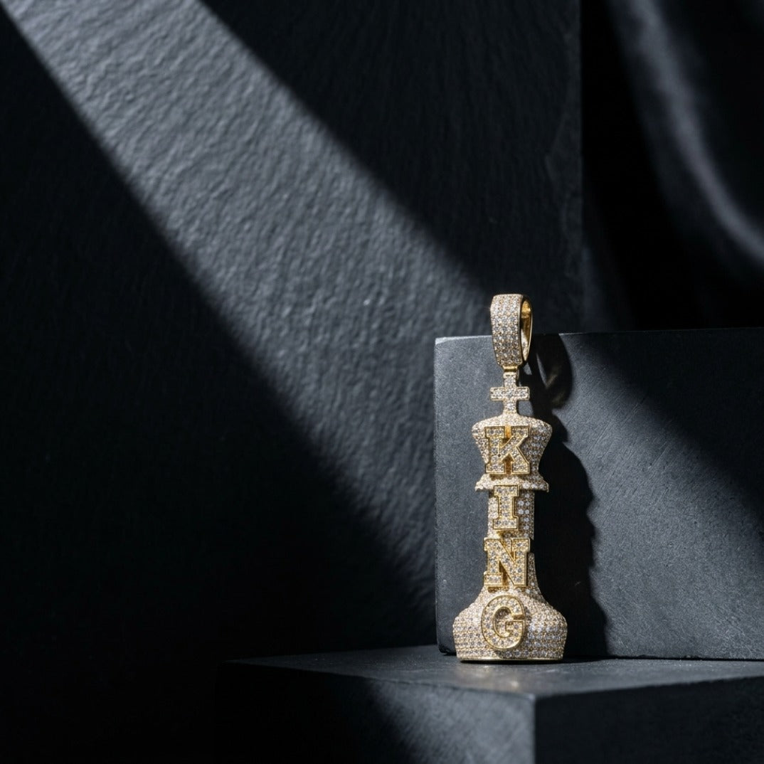 The Sovereign Chess King Pendant — Fully Iced Silver Chess king pendant