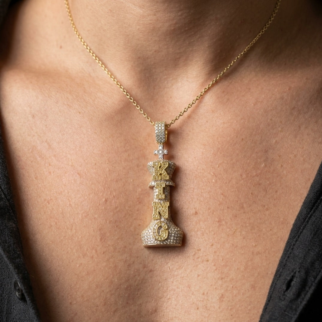 The Sovereign Chess King Pendant — Fully Iced Silver Chess king pendant