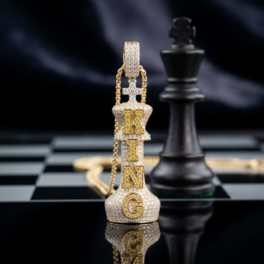 The Sovereign Chess King Pendant — Fully Iced Silver Chess king pendant