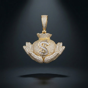 Silver Money Bag Pendant – Imperial Fortune Emblem with CZ Stones