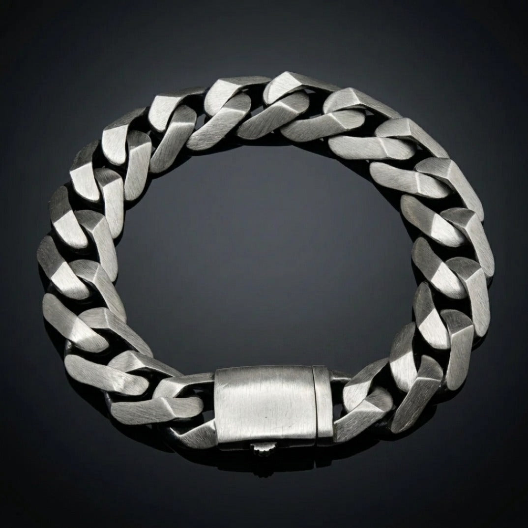 Heavyweight Brushed Finish Flat Cuban Link Bracelet In Silver