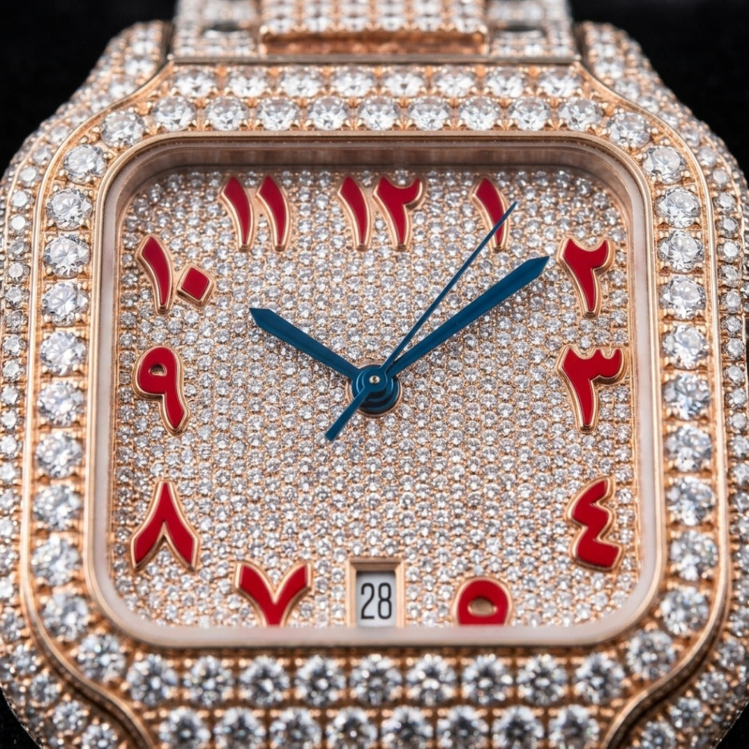 The Chronos Two-Tone Rose Gold & Crimson Arabic Dial Bustdown Timepiece