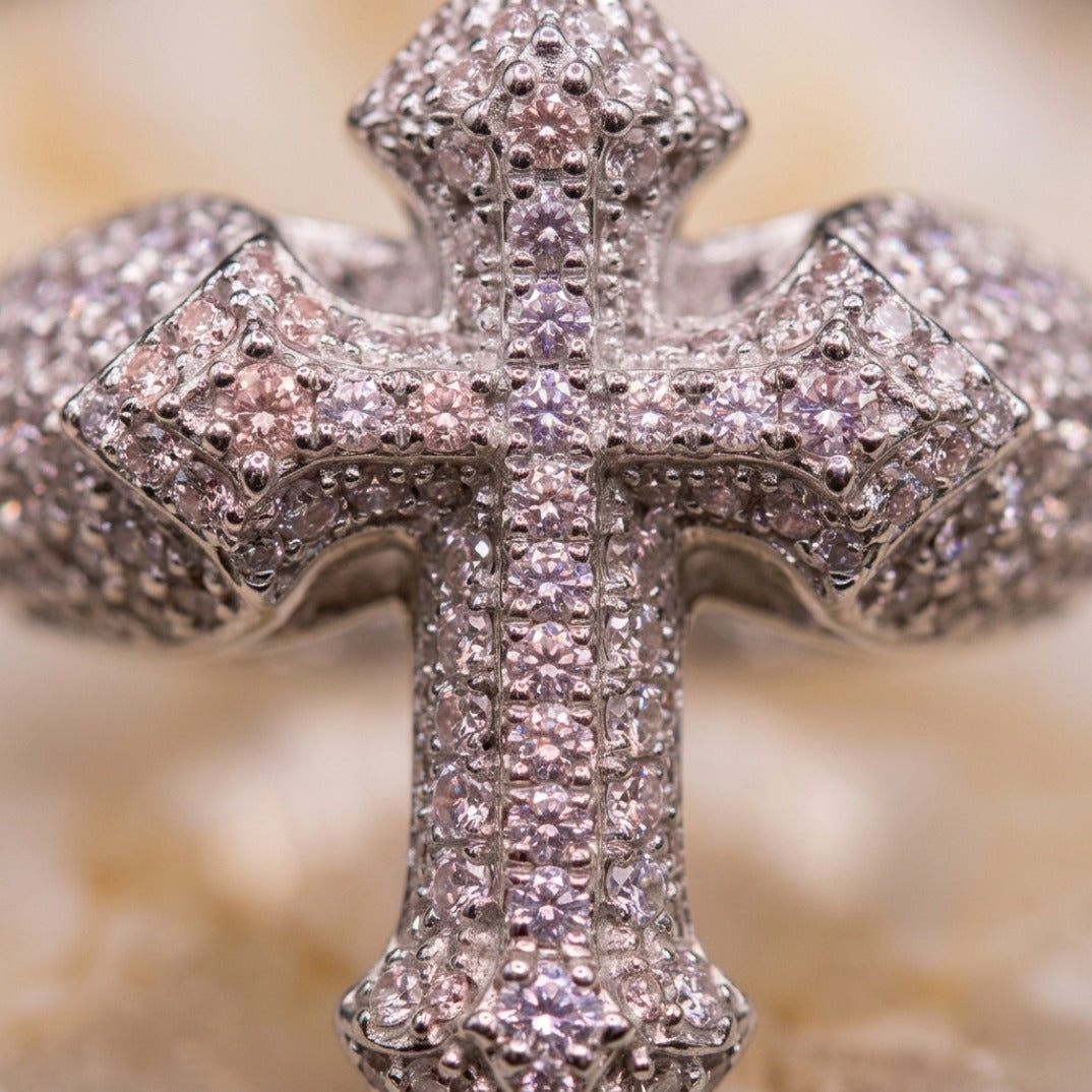 Iced Out Cross Ring – Full Pavé Statement Ring in White Gold