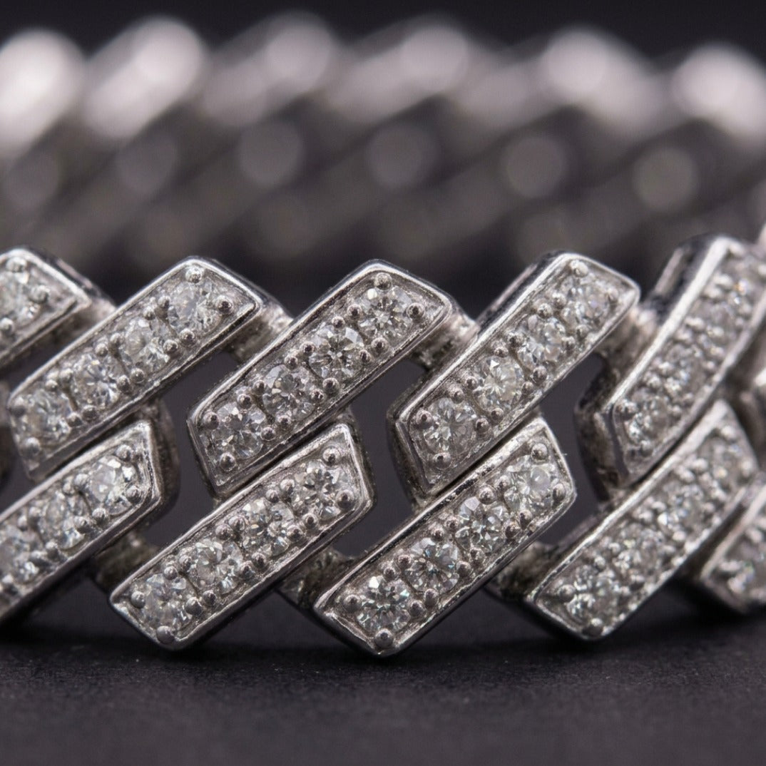 Iced Out Prong-Set Cuban Link Bracelet In White Gold With Full CZ Stone Coverage