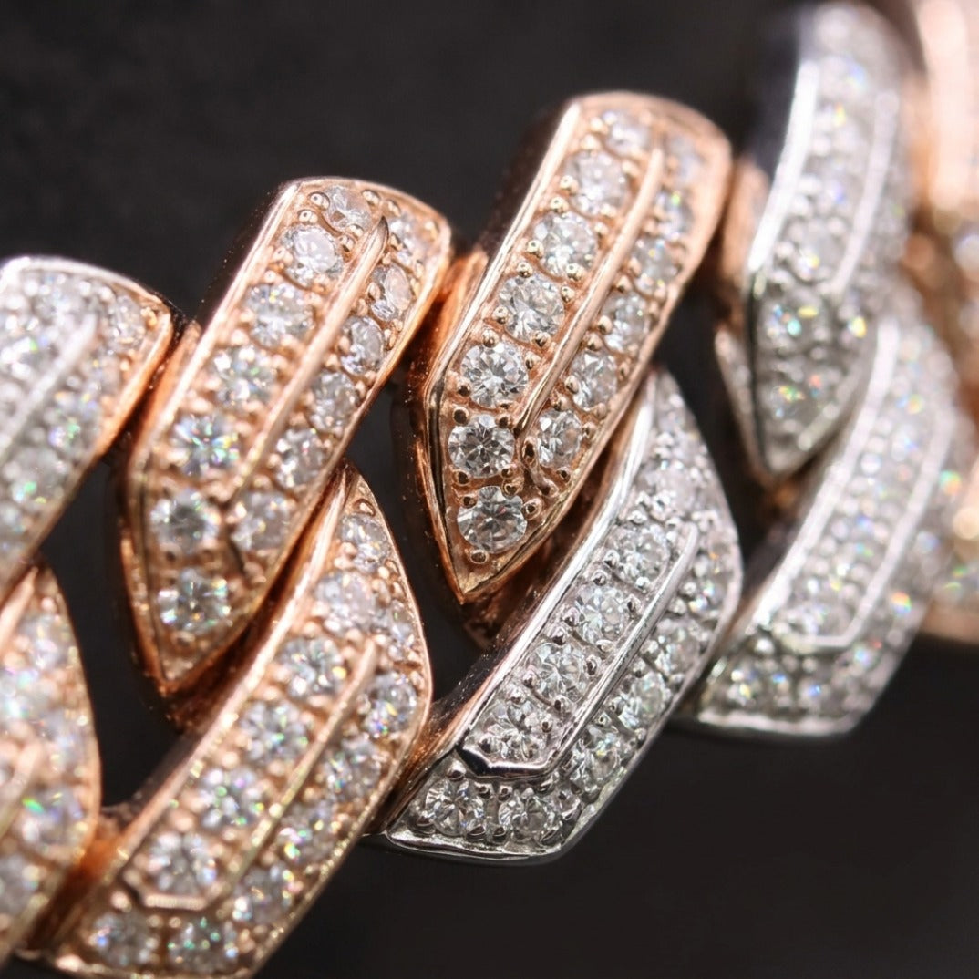 Two-Tone Rose Gold & Silver Iced Out Pavé Cuban Link Chain Necklace