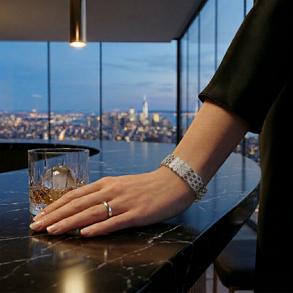 The Honeycomb Pavé Link Statement Bracelet in Sterling Silver