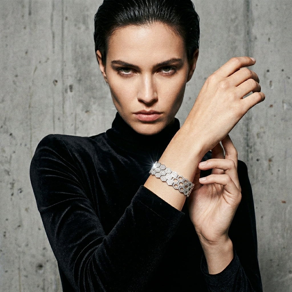 The Honeycomb Pavé Link Statement Bracelet in Sterling Silver