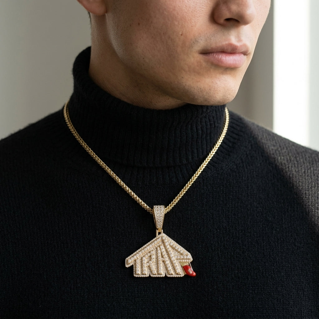 Iced Out House Pendant – CZ Statement Necklace, Fully Stone-Set Silver