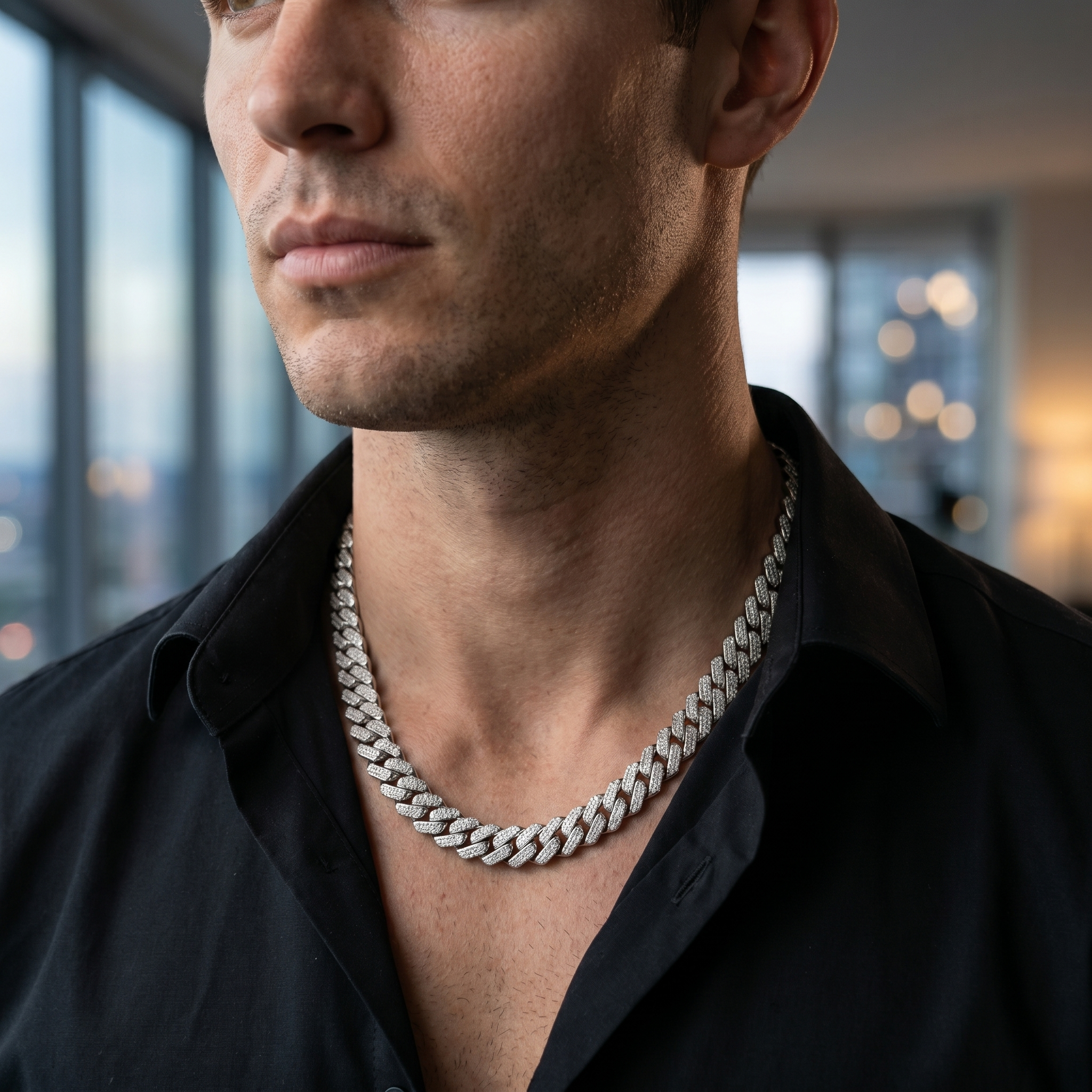 12MM Miami Cuban Chain in 925 Silver with D Color Moissanite – Diamond-Cut Finish