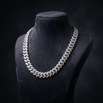 12MM Miami Cuban Chain in 925 Silver with D Color Moissanite – Diamond-Cut Finish