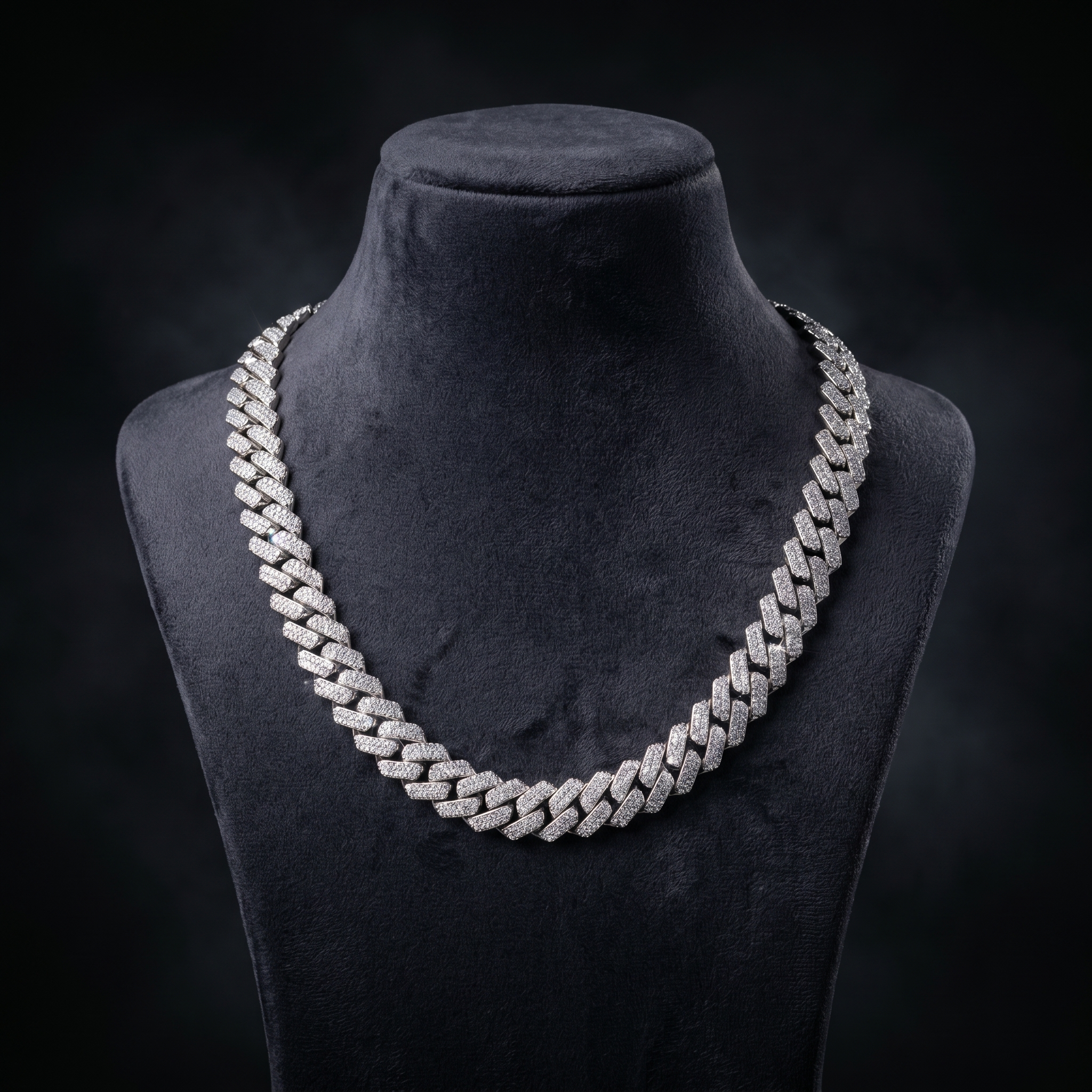 12MM Miami Cuban Chain in 925 Silver with D Color Moissanite – Diamond-Cut Finish