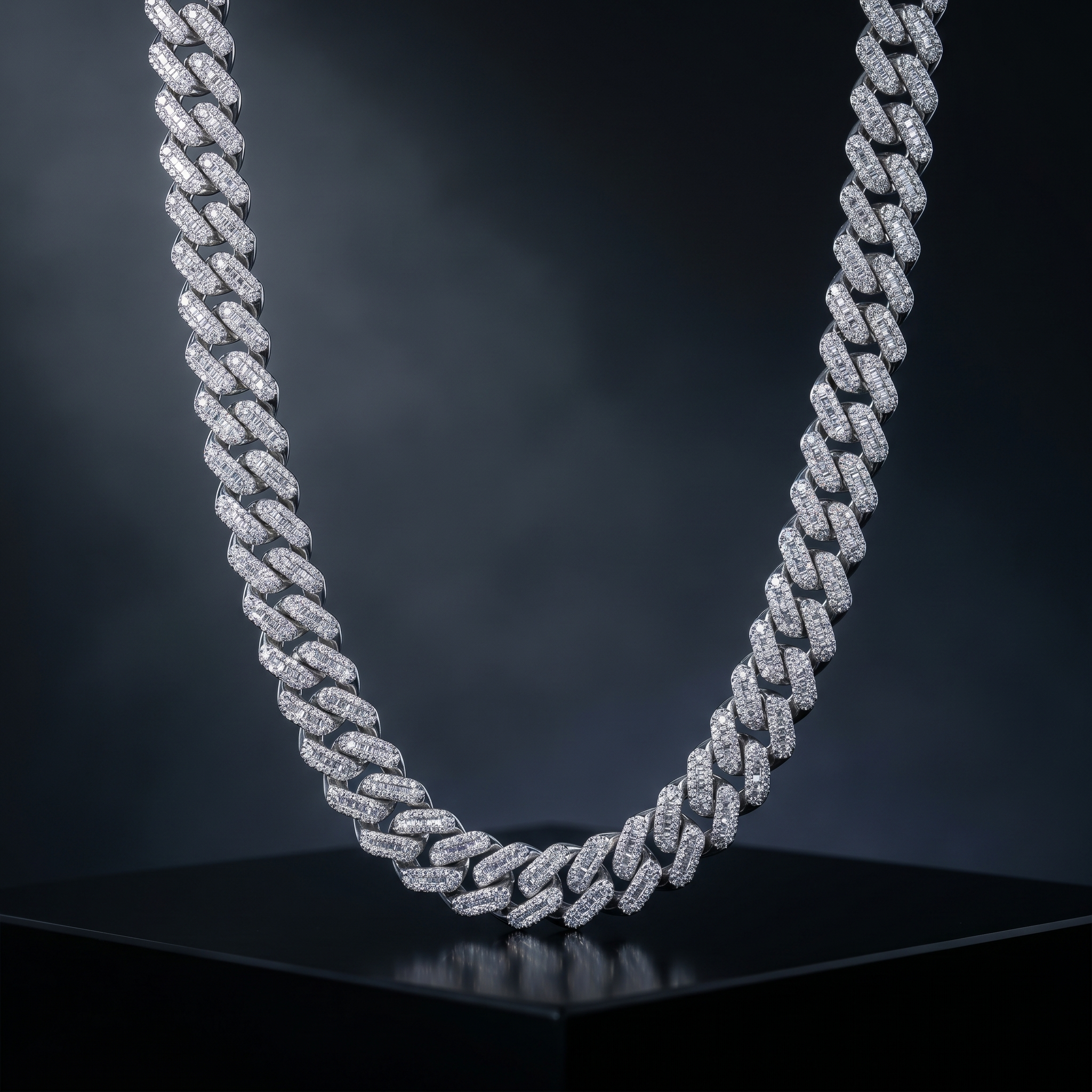12MM Miami Cuban Link Chain in 925 Silver with D-Color Moissanite – Diamond-Cut Finish