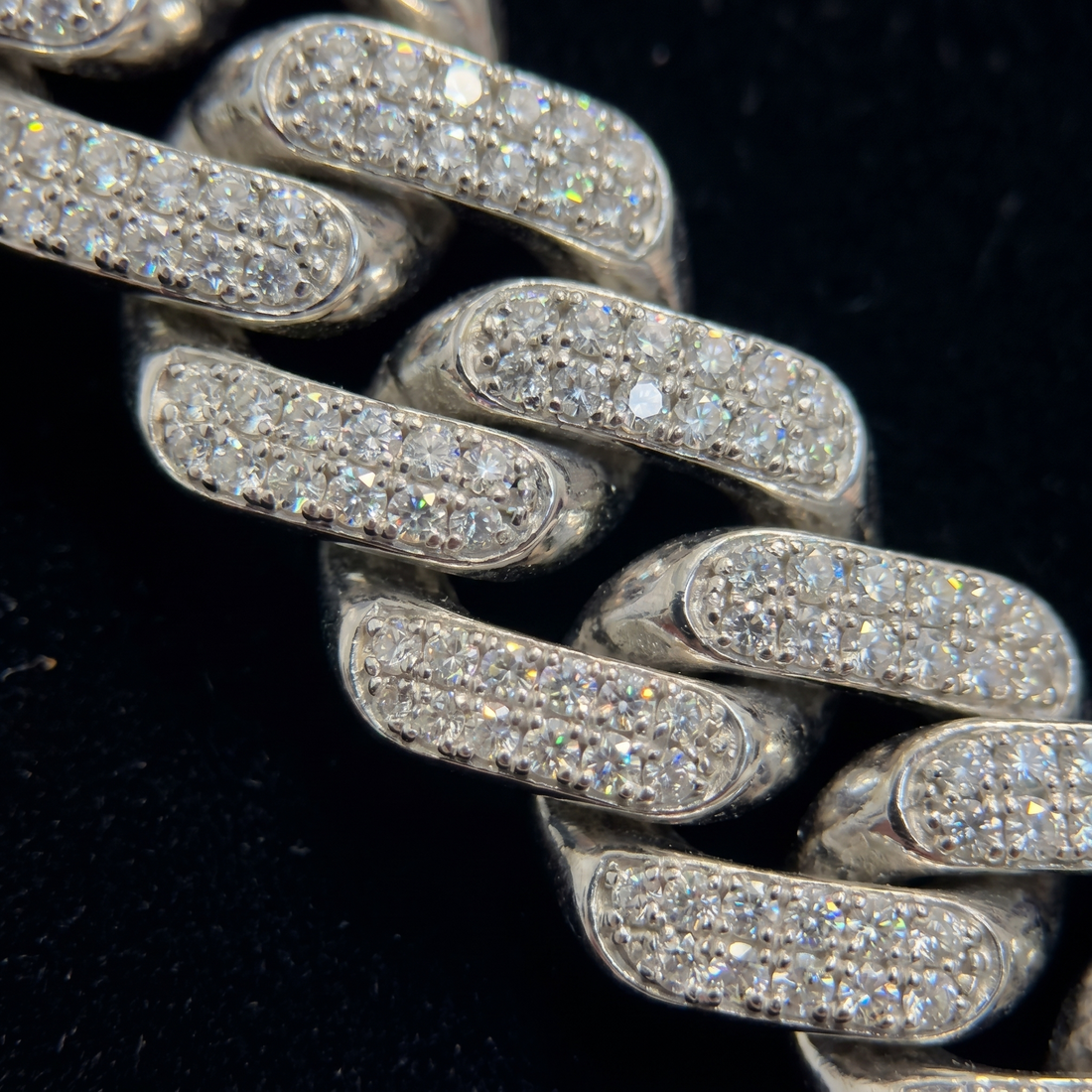 12MM Miami Cuban Link Chain in 925 Silver with D-Color Moissanite – Diamond-Cut Finish