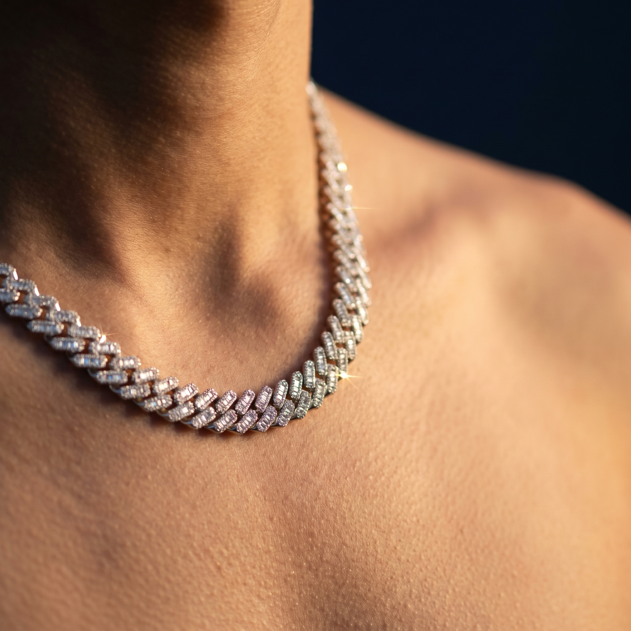12MM Miami Cuban Link Chain in 925 Silver with D-Color Moissanite – Diamond-Cut Finish