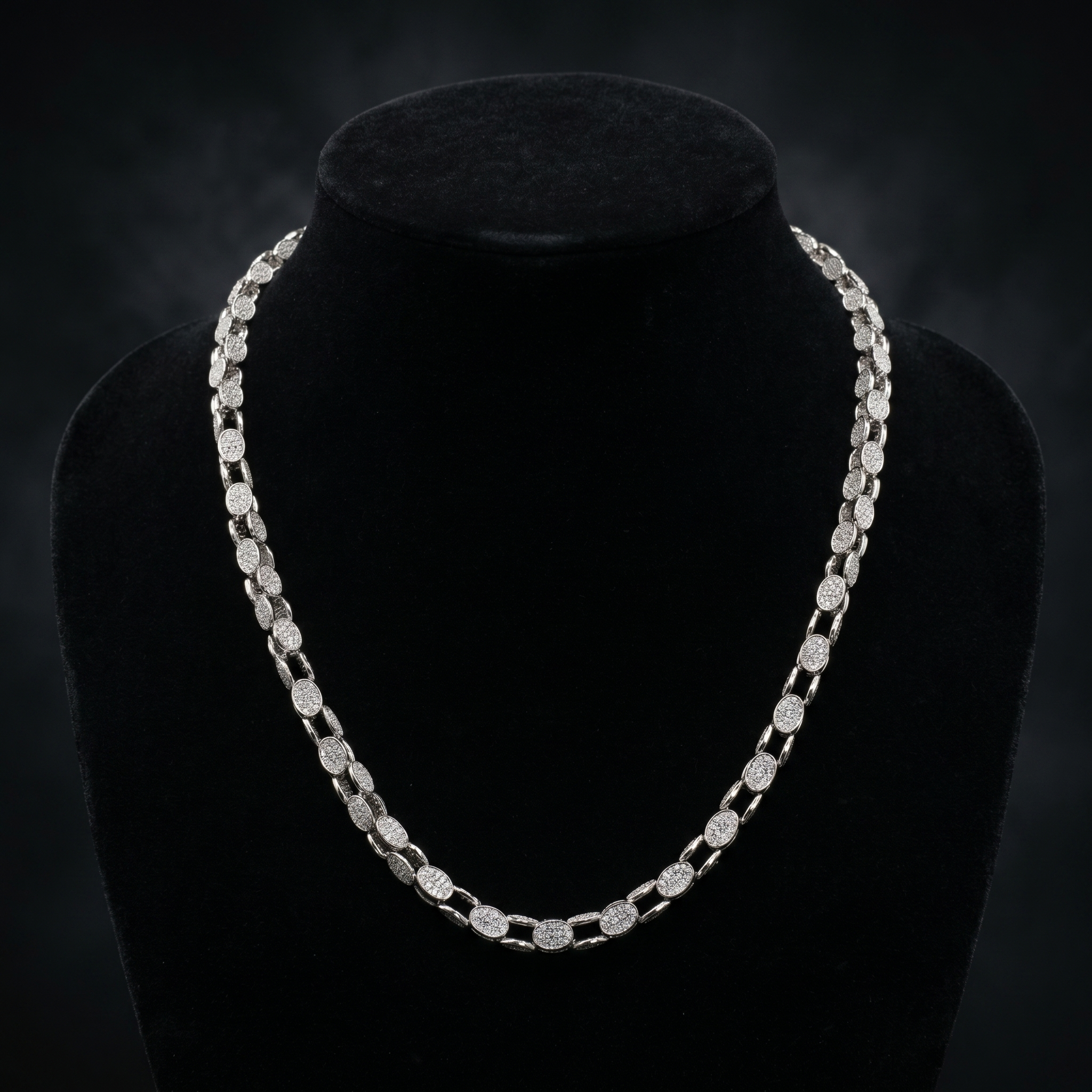 6MM Cuban Link Chain in 925 Silver with CZ Stones – 22” Edition